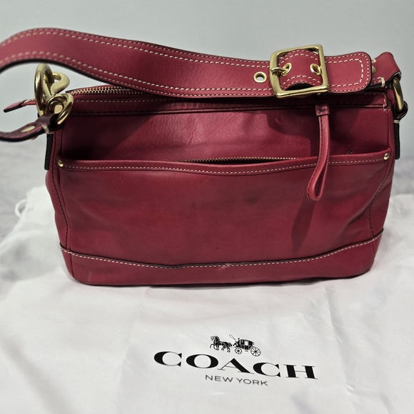 Coach Legacy Y2K Double Turnlock Satchel Shoulder Bag in a raspberry red - Picture 3 of 7